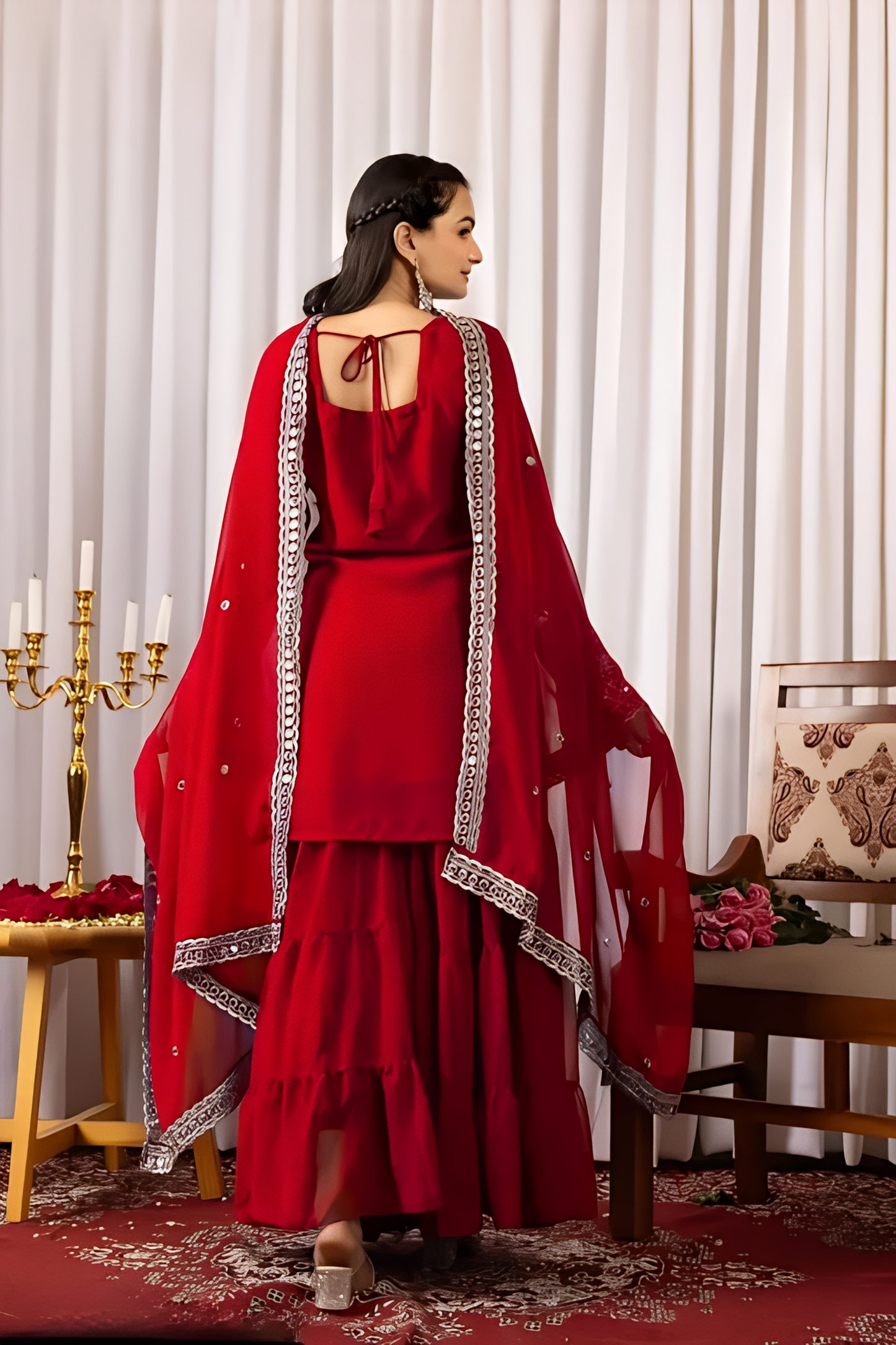 Stylish Red Designer Sharara Pair Set with Heavy Georgette Embroidered Women's Stitched Kurti - Perfect for Weddings & Festive Wear | Perfect for Bridal & Party Wear