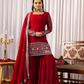 Stylish Red Designer Sharara Pair Set with Heavy Georgette Embroidered Women's Stitched Kurti - Perfect for Weddings & Festive Wear | Perfect for Bridal & Party Wear