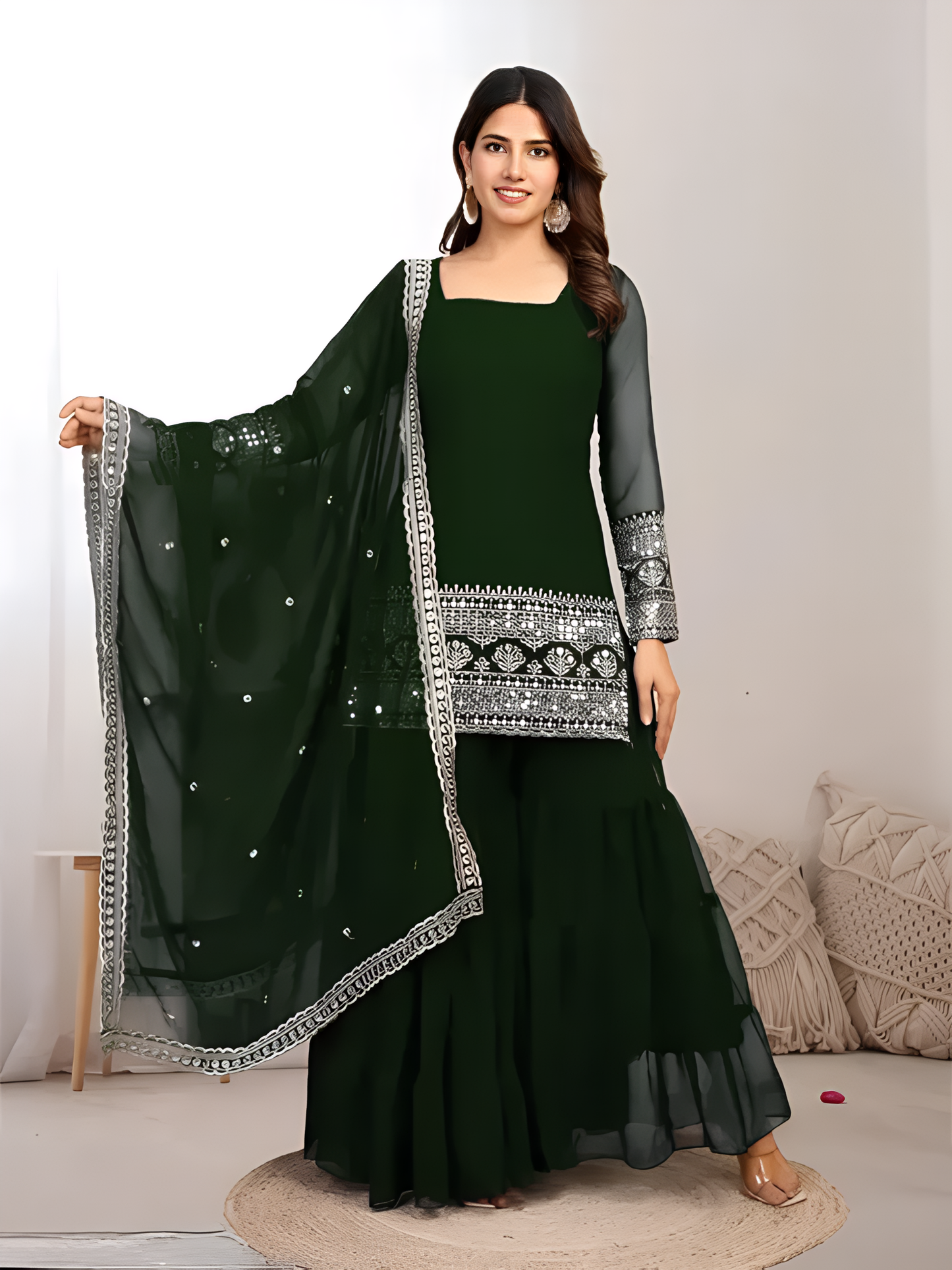 sharara kurta set | sharara kurta | Sharara Pair | Green Sharara | Green Gown|black sharara|blue sharara|gharara|green gharara|pink sharara|viral sharara pair|georgette sharara|embrodairy sharara