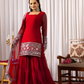 Stylish Red Designer Sharara Pair Set with Heavy Georgette Embroidered Women's Stitched Kurti - Perfect for Weddings & Festive Wear | Perfect for Bridal & Party Wear